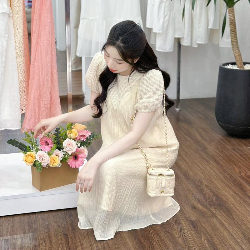 Đầm bầu Vera voan tơ tay phồng phối ren tiểu thư nhẹ nhàng 7