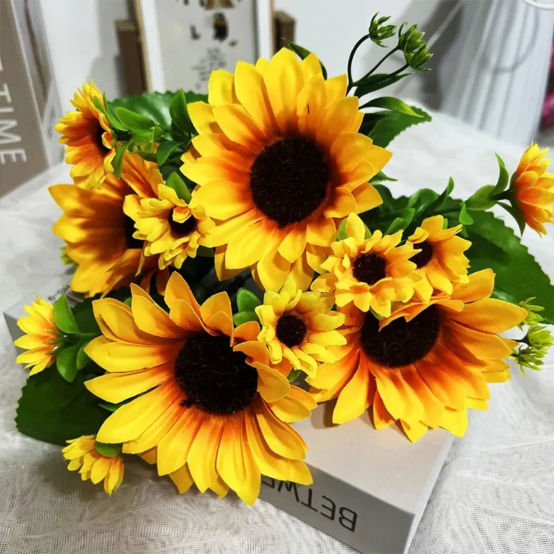 Hoa Hướng Dương Nhân Tạo Bằng Lụa, 1 Bó 13 Đầu, Bó Hoa Giả, Thích Hợp Cho Vườn, Đám Cưới, Thư Viện, Tiệc Tùng, Đồ Trang Trí Giáng Sinh 8