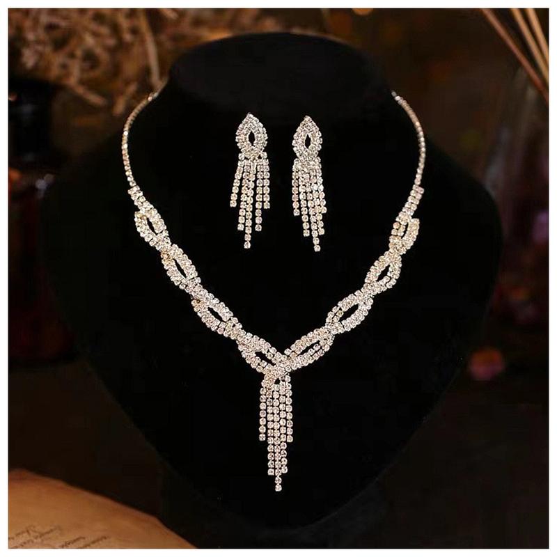 Bộ Bông Tai Vòng Cổ Đính Đính Đá, Màu Bạc, Đính Đá Lấp Lánh, Phong Cách Nghệ Thuật, Thích Hợp Làm Quà Tặng Ngày Lễ Tình Nhân Và Giáng Sinh 8