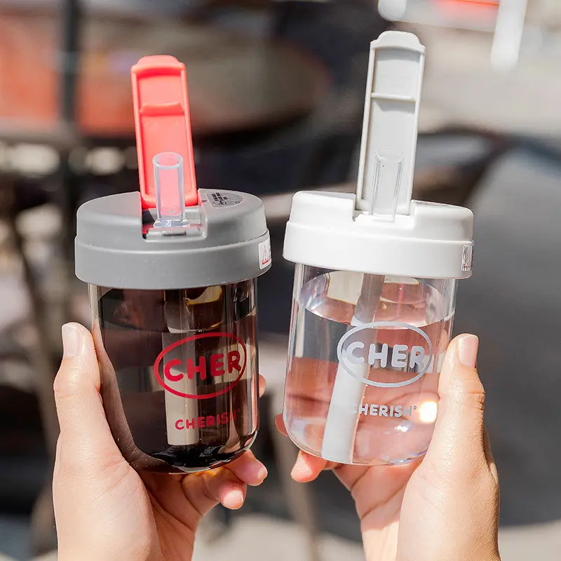 Cốc Nhựa Mini, Dễ Thương Và Có Thể Tái Sử Dụng, Dung Tích 300ML, Có Ống Hút, Thích Hợp Cho Học Sinh, Cầm Tay, Thích Hợp Cho Nước, Sữa Và Nước Ép, Thích Hợp Cho Các Cặp Đôi 3