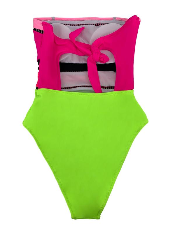 Women's Colorblock One-piece Swimsuit, Casual Sleeveless Swimwear for Beach Holiday Vacation, Ladies Swimsuit for All Seasons 7