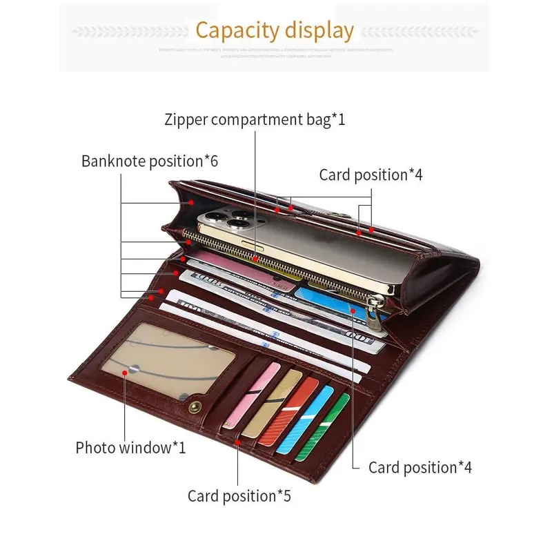 Túi Đựng Tiền Chống Trộm RFID, Được Làm Bằng Da Bò Lớp Một, Thích Hợp Cho Nam Và Nữ, Phong Cách Cổ Điển Châu Âu Và Mỹ, Kẹp Tiền Dọc, Bảo Mật Thông Tin 3