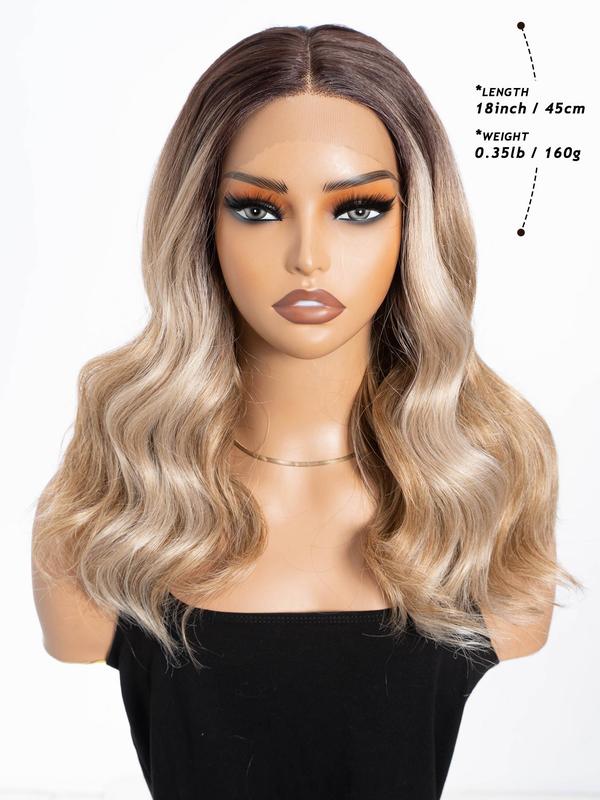 18 Inch Long Wavy Wigs for Women, Gorgeous Fluffy Wigs without Bangs, Synthetic Lace Front Wigs for Party, Daily Use 1