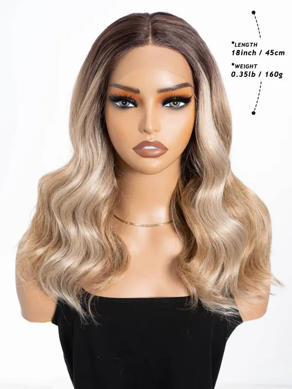 18 Inch Long Wavy Wigs for Women, Gorgeous Fluffy Wigs without Bangs, Synthetic Lace Front Wigs for Party, Daily Use 1