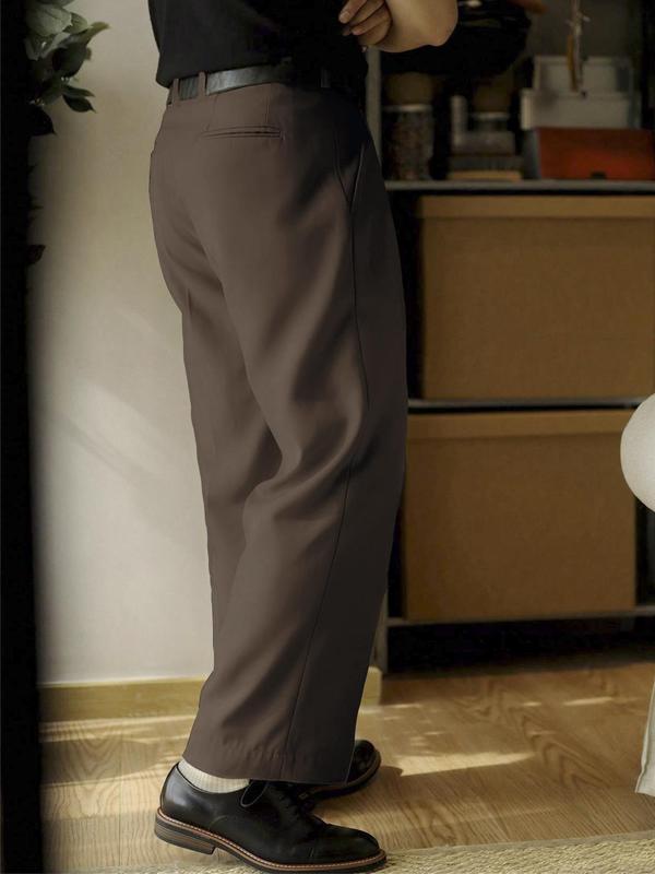 Men's Solid Color Pants without Belt, Loose Casual Comfy Straight Leg Trousers for Work Office Business, Men's Bottoms for All Seasons, Relaxed Pants, Menswear 1