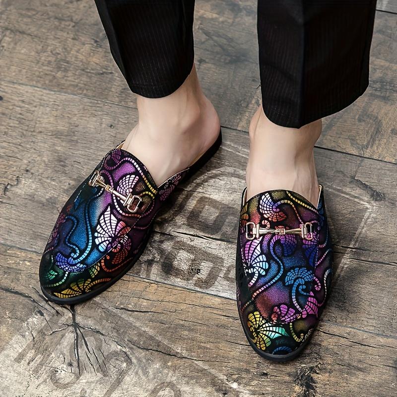 Men'S Casual Outdoor Trendy Slip-On Loafers with Colorful Pattern, Pointed Toe, All-Season, Spring/Summer/Fall/Winter, Daily & Casual, Party, Street Wear, Golden Accents, Faux Upper & Inner, Rubber Sole, Faux Insole 0