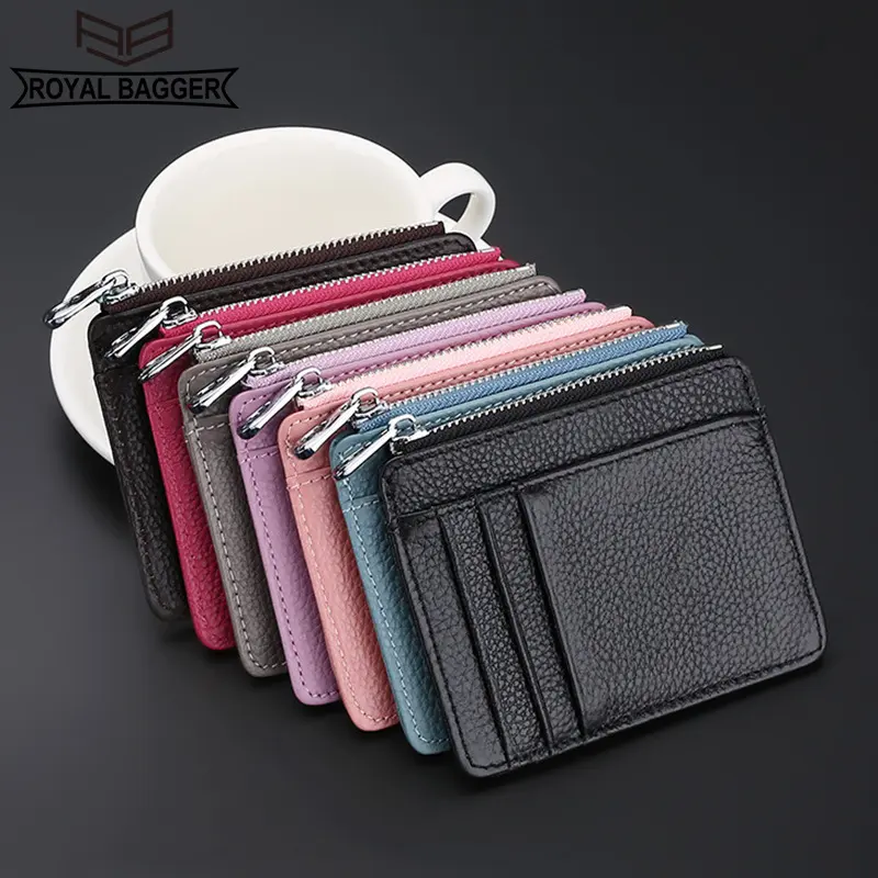 Royal Bagger Genuine Cow Leather Short Wallet Fashion Simple Slim Ladies Coin Purse Portable Card Holders