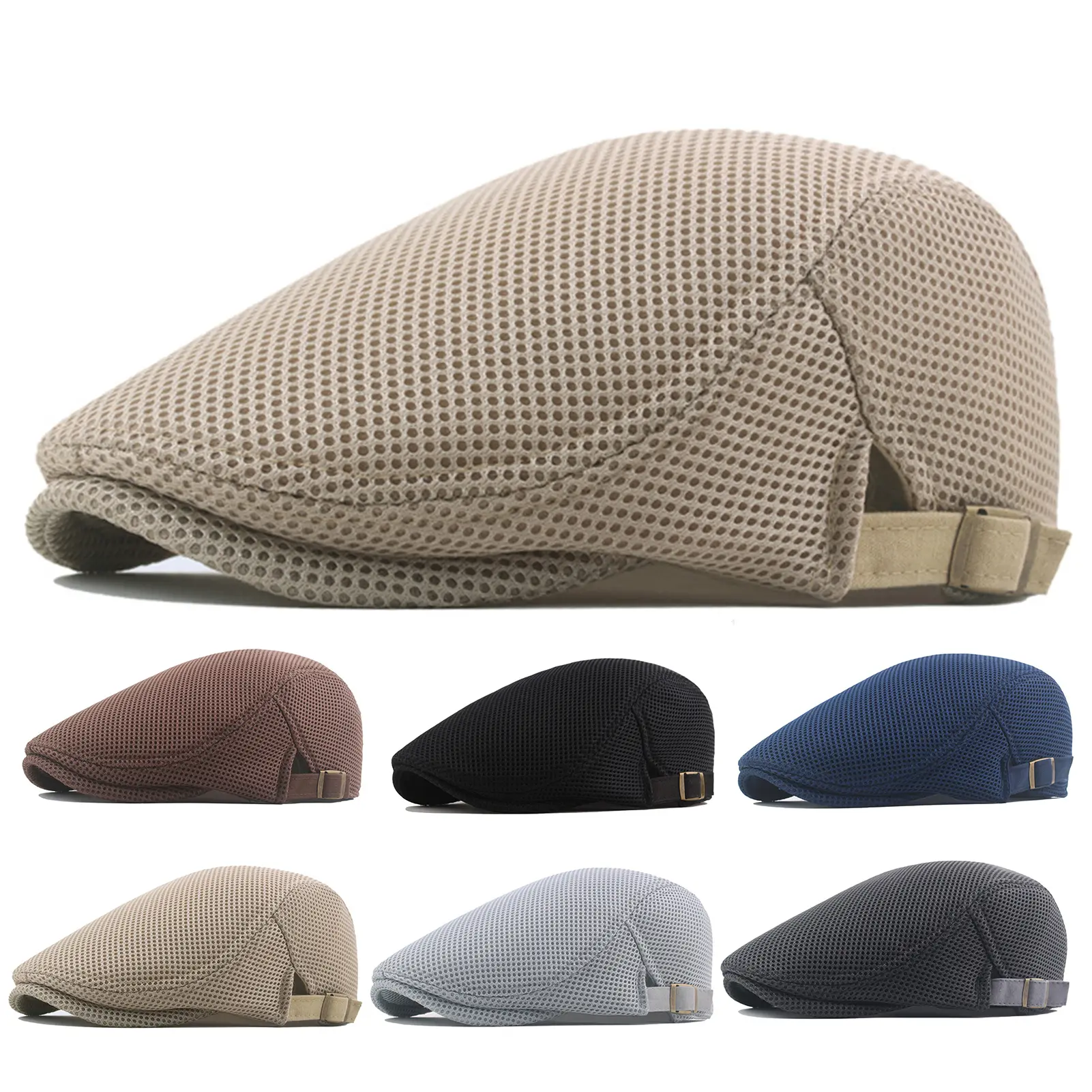 Poyuasez Convenient Men Hat Perfect Gifts Polyester Hollow Washable Men Beret Cap for Daily