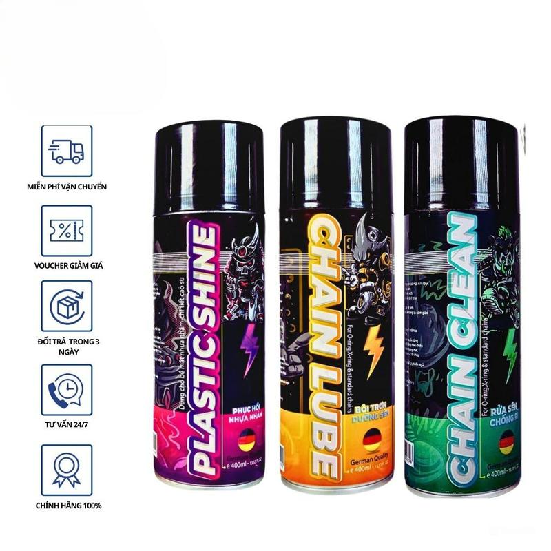[Tặng 1 Khăn] Bộ 3 chai xịt dưỡng sên, rua sên và dưỡng nhựa nhám SPRAYKING 400ml cao cấp cho xe máy
