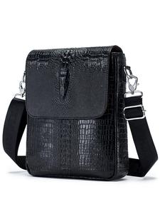 Men's Crocodile Embossed Zipper Crossbody Bag, Fashionable Vintage Style Crossbody Bag with Adjustable Strap for Work & Daily Used, Business Style Crossbody Bag