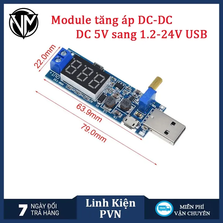 Mô Đun Tăng Áp cổng USB DC-DC 5V sang 1.2V-24V có màn hình 4