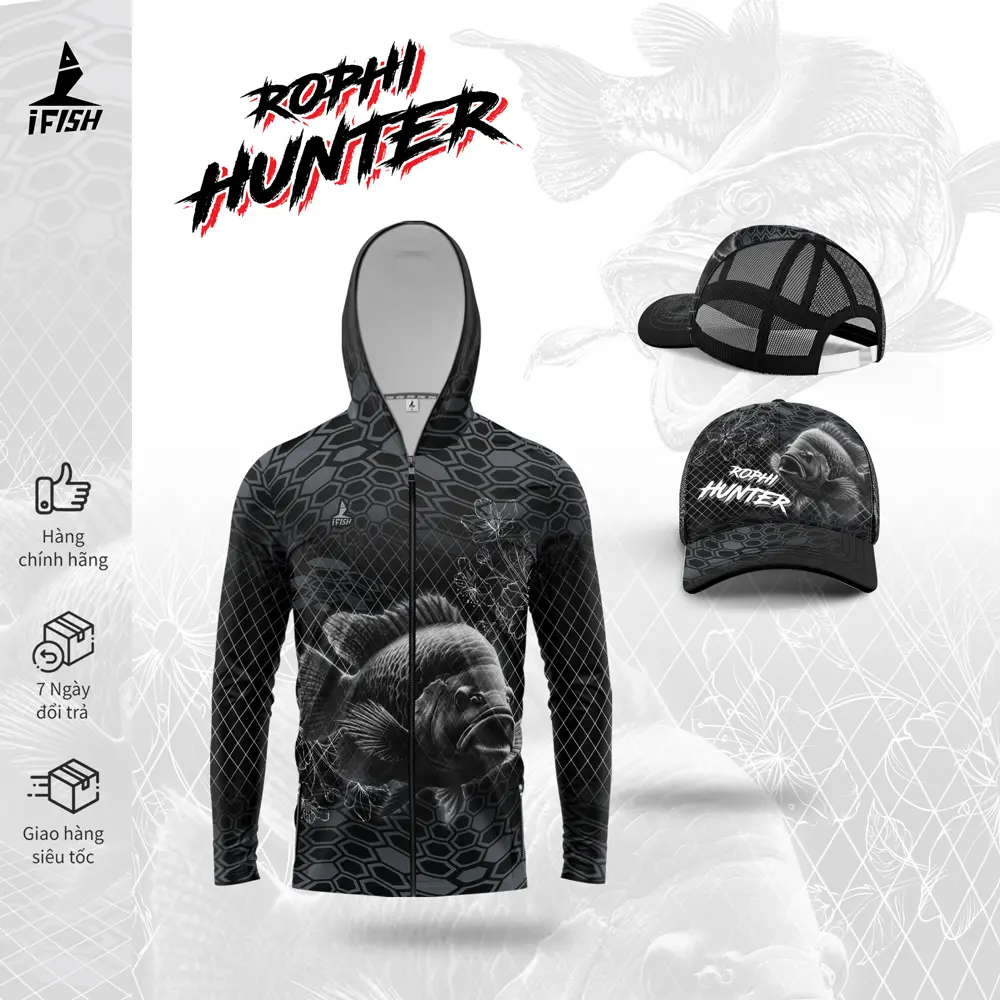 Áo Câu Cá Chống Nắng ROPHI HUNTER IFISH, Chống Tia UV dành cho AE Cần Thủ Của Nhà Ifish