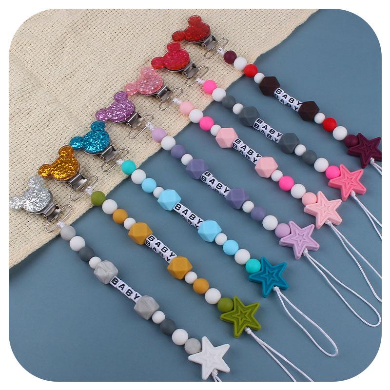 Personalized Ustomizable Baby Name【4-6 Letters Free】Pacifier Clips Chain Chew Silicone Soother Chains Baby Teething Pendant Gifts 3