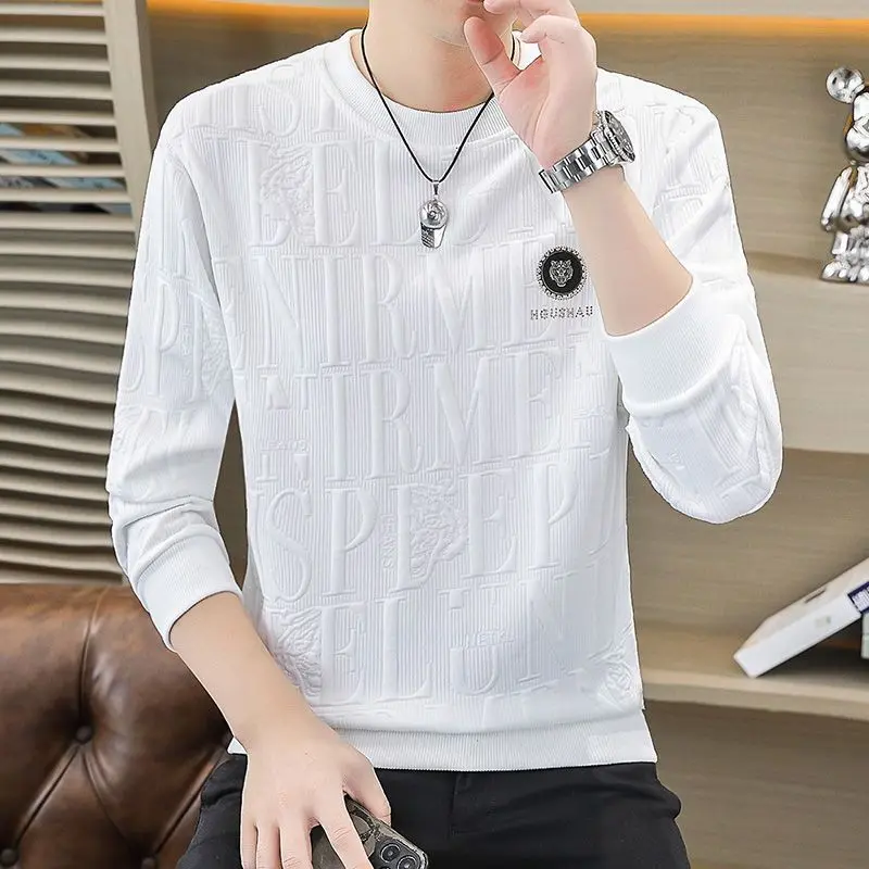 Áo Len Nam, Bộ Sưu Tập Mùa Xuân Và Mùa Thu, Jacquard Hợp Xu hướng, Cổ Tròn, Dáng Rộng Vừa Vặn, Phong Cách Thường Ngày Dài Tay, Áo Mặc Trong, Hàng Mới Về Năm 2024
