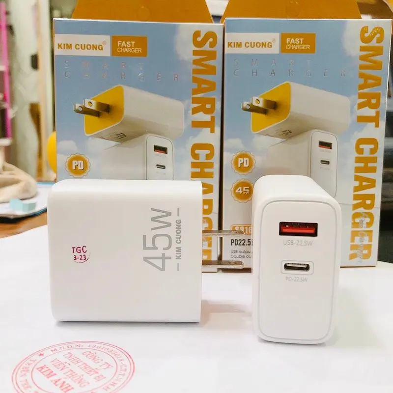 Cóc sạc nhanh Kim Cương S816 45W, hỗ trợ 2 cổng sạc ( USB và Type C), củ sạc nhanh tốt 0