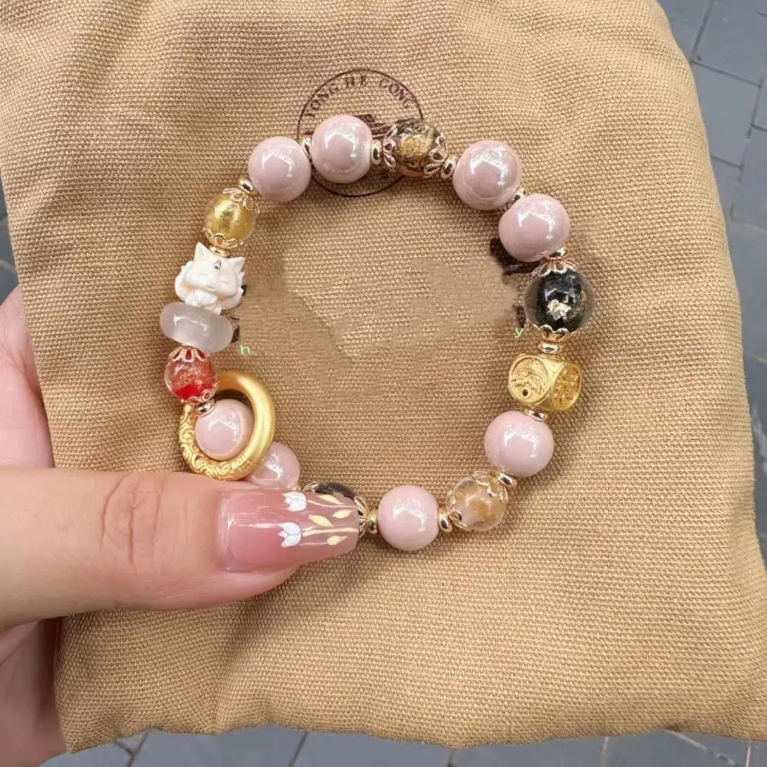 Gray Pink Porcelain Rose Beads, Bracelet, Bracelet, White Hand, Ornament, Gift