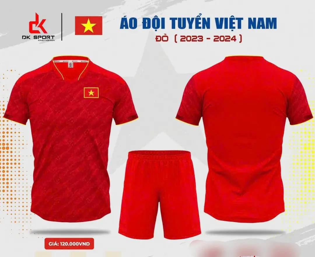 Bộ quần áo bóng đá Việt Nam-vải thun lạnh DK- logo thêu -in TÊN + SỐ theo yêu cầu