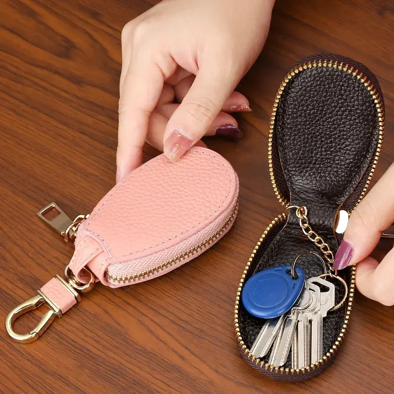 Unisex PU leather key case for car key wallet pocket key holder organizer pouch keys organizer larecapacity zipper key case bag