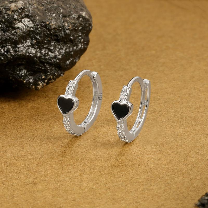 Black heart earrings for women S925 silver needle purchases earrings