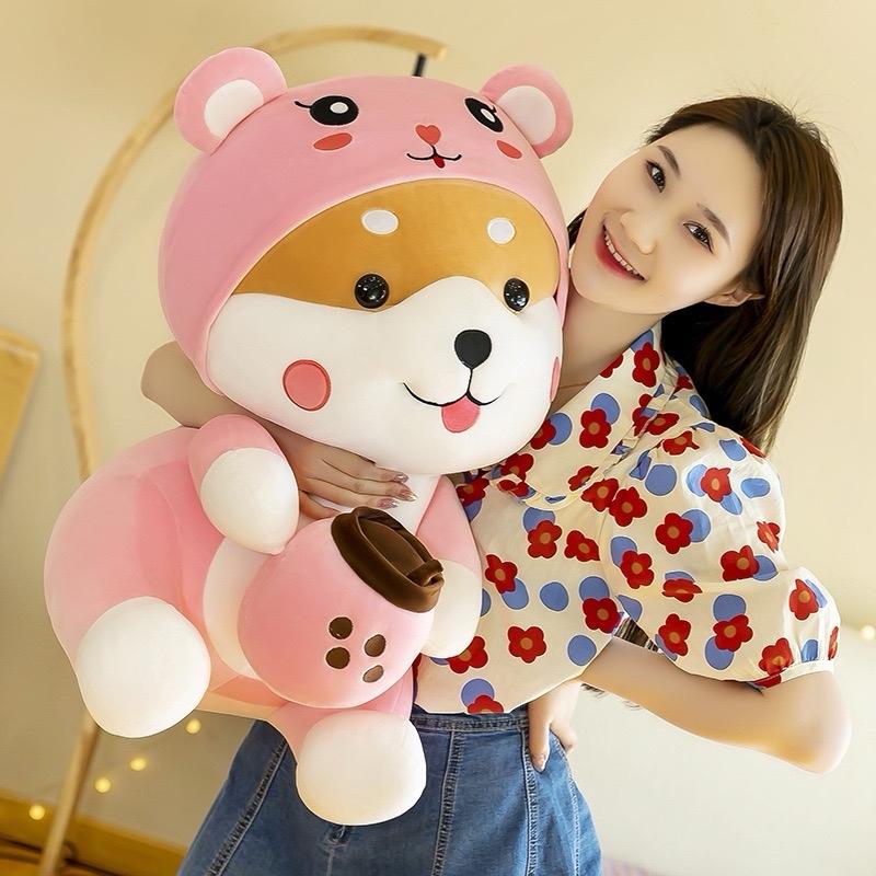 Gấu Bông Chó Shiba Ôm Trà Sữa , Siêu Đáng Yêu