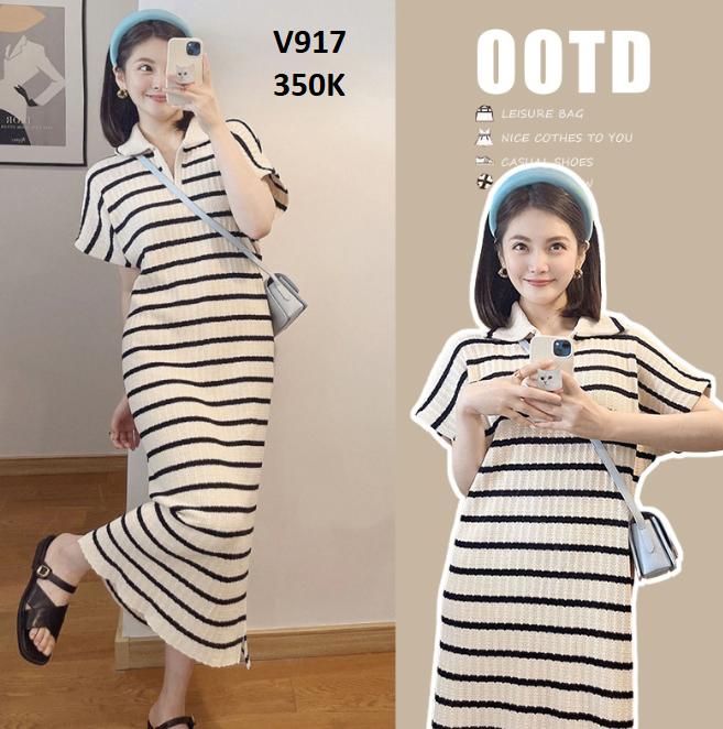 Đầm bầu V917 len dệt kim mát lịm, phom suông trẻ trung năng động- CÓ HÌNH THẬT Nữ Women Sọc Kẻ Dress