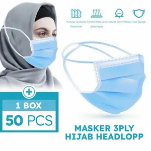 MASKER 3PLY HEADLOOP/MASKER HIJAB KEMENKES RI isi 50pcs