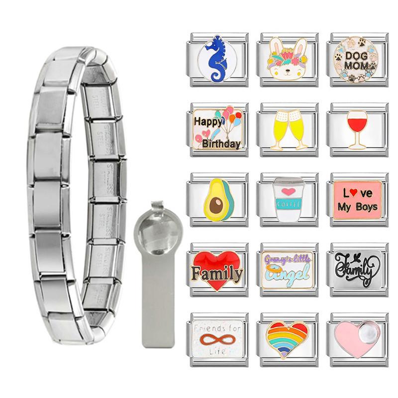 Vòng Tay Charm Ý Hình Nấm Hoa Bánh Con Gái Vòng Tay Thép Không Gỉ 9mm Phụ Kiện Tự Làm Phụ Kiện Vòng Tay Mô-đun Cá Tính Cổ Điển