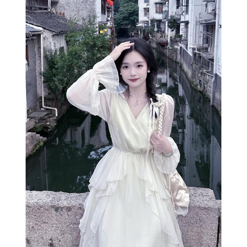 áo sơ mi tay phồng kèm váy Váy Katherine, Swlady, Màu Mơ, Dài Tay, Cổ Chữ V, Váy Eo, Dành Cho Nữ, Váy Công Chúa Dress Nhung 8
