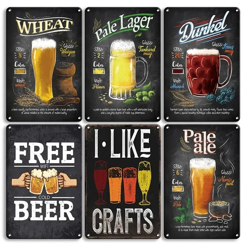 Beer Themed Wall Sign, 6 Counts/set Creative Hanging Ornament, Wall Art Decor for Home Living Room Kitchen Man Cave Cafe Bar