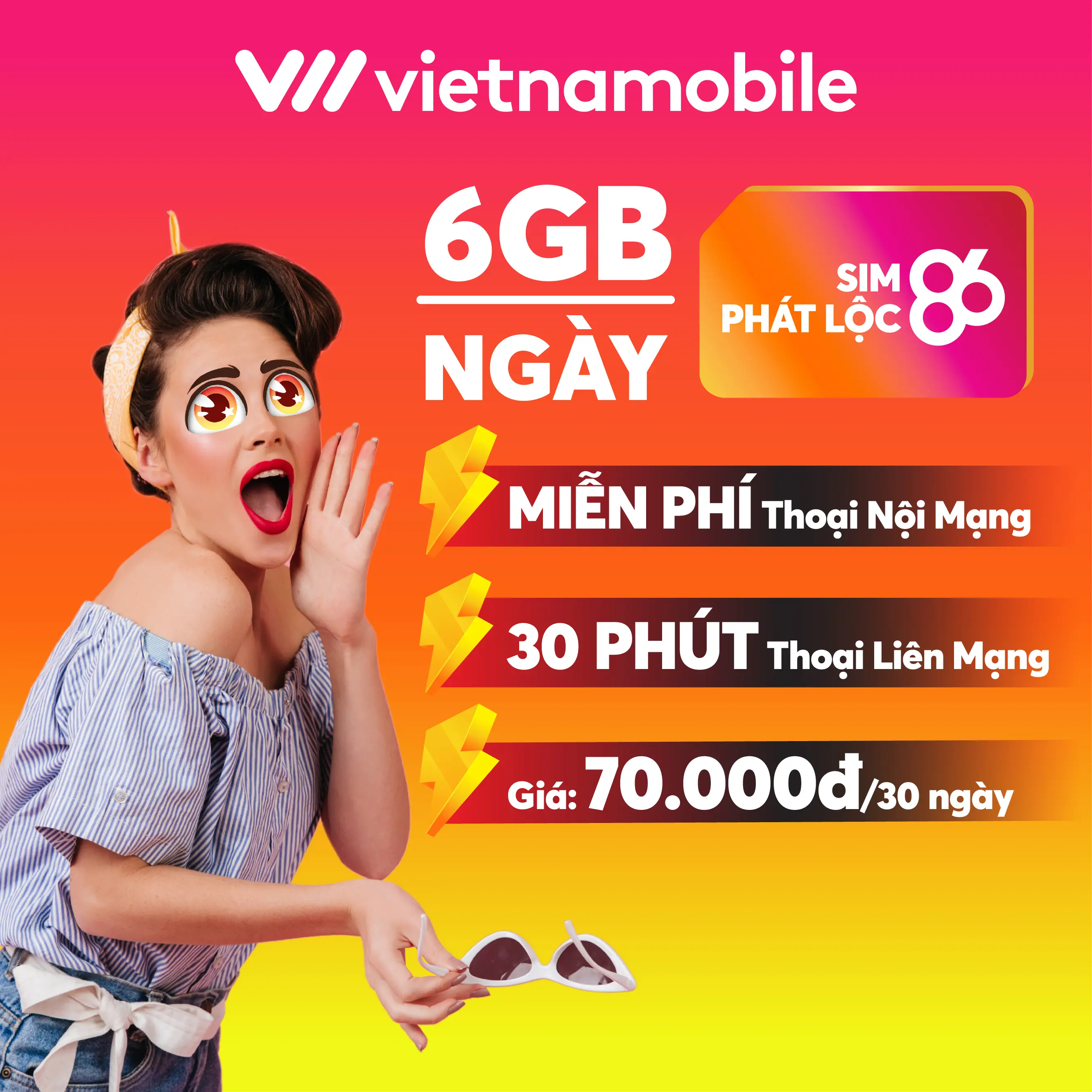 SIM Phát Lộc Vietnamobile 6GB/ngày ~ 180GB/tháng, Miễn phí tháng đầu tiên