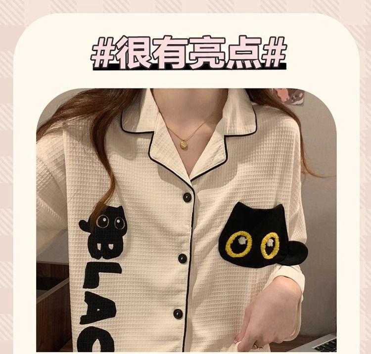 Product Introduction of Bộ Đồ Ngủ Bánh Quế, Dày Và Ấm Áp, Dành Cho Nữ, In Hình Hoạt Hình, Dài Tay, Áo Cardigan Thường Ngày Đồ Mặc Ở Nhà, Bộ 2 Chiếc Women Pijama 14