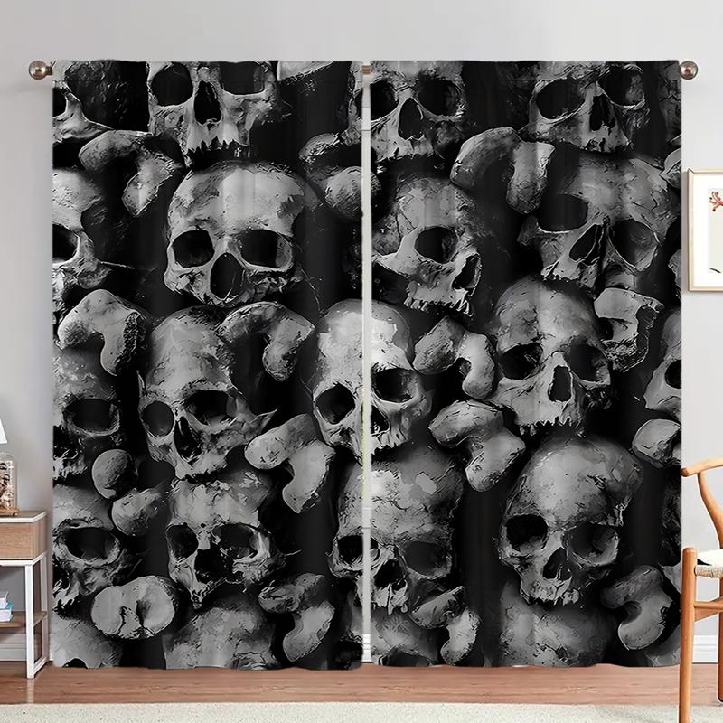 Product Introduction of Rèm che sáng họa tiết đầu lâu Gothic, Bộ 2 chiếc, Rèm dệt kim hiện đại, Polyester, Có Thể Giặt Máy, Không cần điện, Chủ đề thời trang, Thích hợp cho phòng Khách phòng ngủ, văn phòng, Thiết kế không cực 0