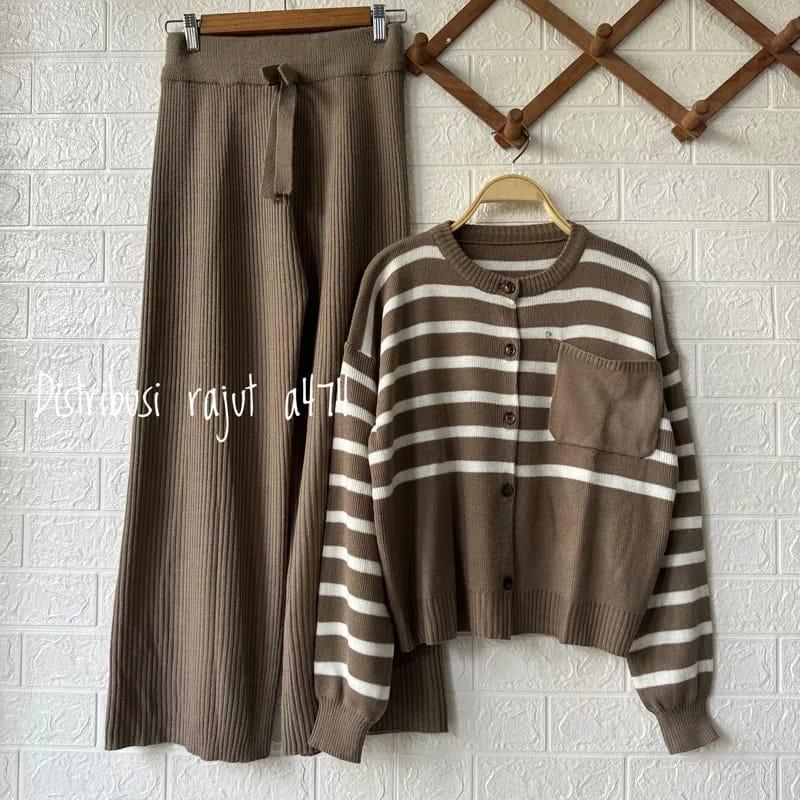 ONESET CARDY RAJUT BANA SAKU SETELAN CELANA KULOT RAJUT WANITA Baju Tangan 2