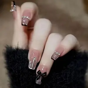 Kuku Palsu Dan Lem Nail Art Wisuda Aesthetic Asli  Anak Sekolah Lengkap Nikahan Tangan 1 set 24pcs COD BD023 Hand Polish Cat