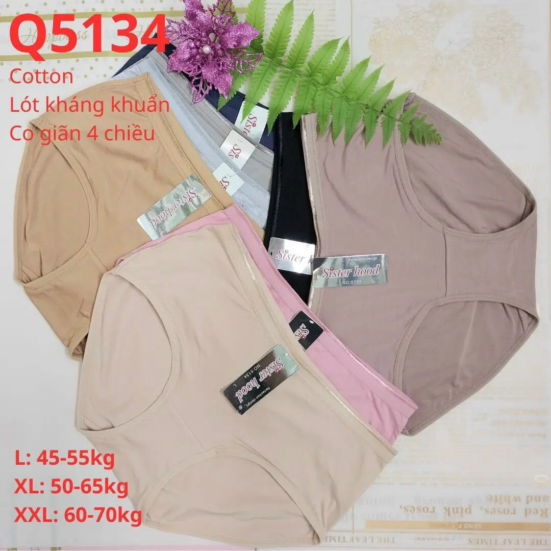 Sẳn kho Sll. Made in Thai Lan Size L,XL,XXL từ 45-70kg Màu da,ruốc,đen,xanh,ghi,xám,hồng,vàng Quần cotton mềm form lớn 5134.  Dành cho các chị các mẹ có vòng mông và vòng bụng lớn.  Chất liệu 100% cotton đanh sợi mềm mát, co giãn và thấm hút t