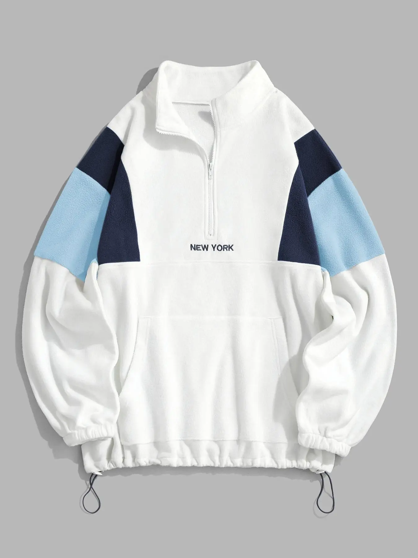 Men's Colorblock Letter Embroidery Drawstring Half Zip Sweatshirt, Casual Loose Long Sleeve Stand Collar Plush Pullover for Fall & Winter, Men's Clothes for Daily Wear, Going Out Tops