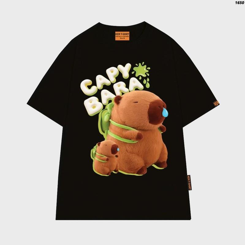 Áo thun Capybara in hình Capybara Balo Rùa 1650 tay lỡ cotton 75 form rộng dễ thương