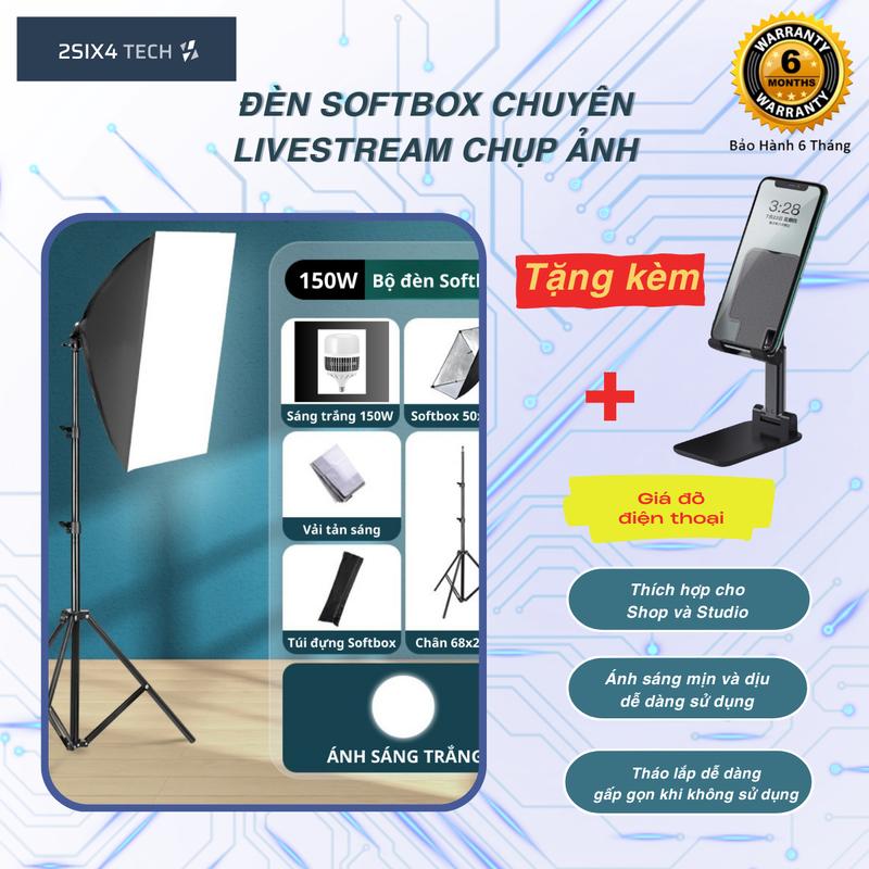  Đèn Softbox Hỗ Trợ Chụp Ảnh Quay Phim Livestream Studio Chuyên Nghiệp Kèm Chân Tripod Cao 2m1 50x70cm 