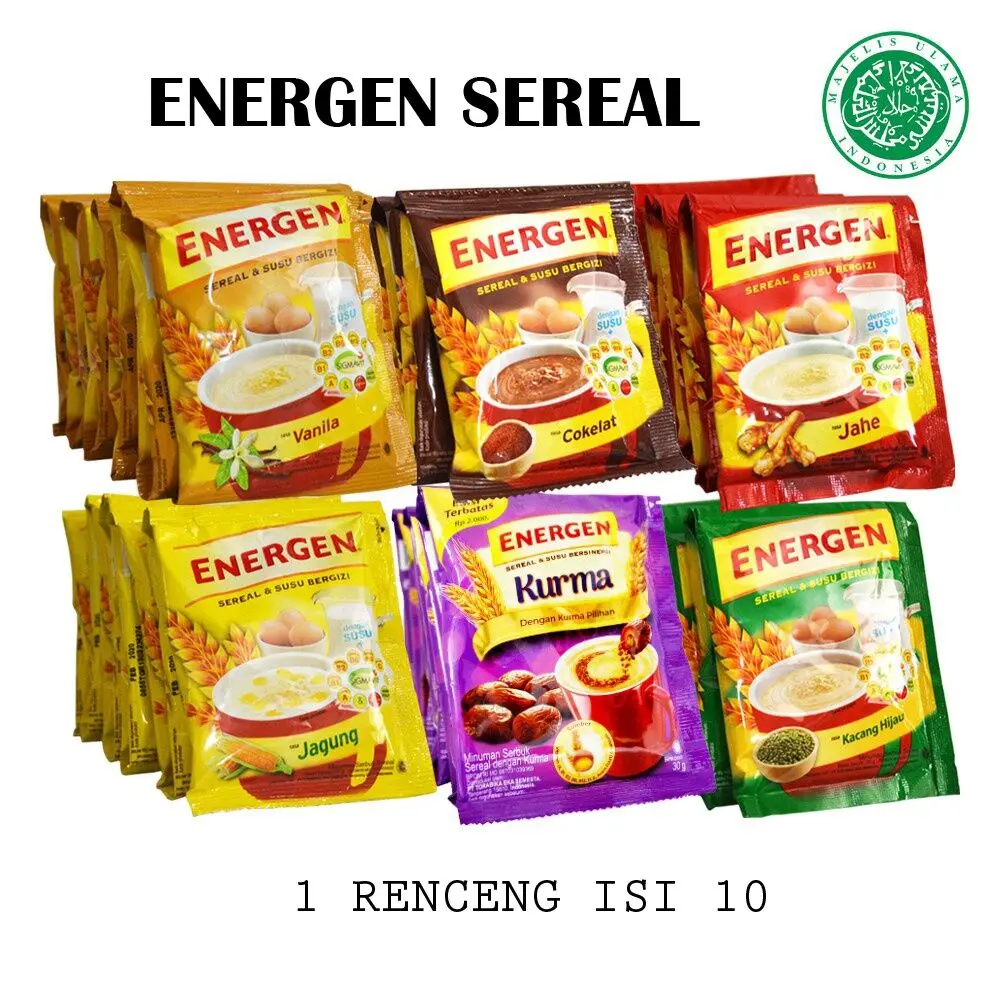 Susu Energen Sereal Renteng Renceng isi 10pcs Rasa Coklat / Vanilla / Kacang Hijau / Kurma