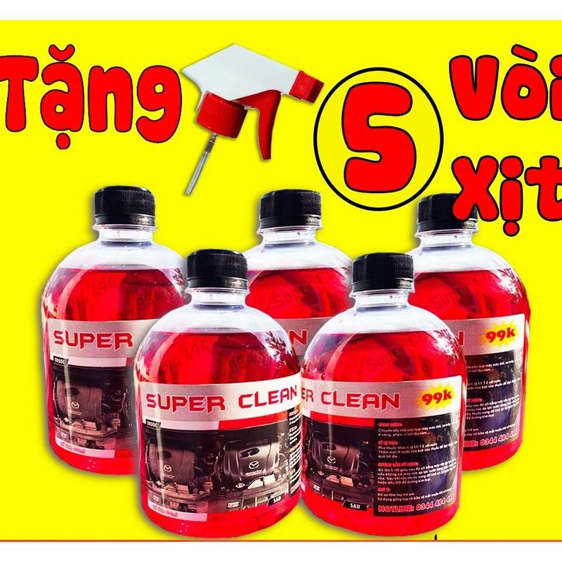 Combo 5 chai dung dịch Super Clean 500ml tẩy lốc máy tẩy đầu bò rửa siêu mạnh tẩy rỉ sét Tặng vòi xịt