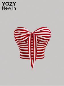 YOZY Women's Striped Print Tube Top, Casual Strapless Top for Daily Wear, Ladies Clothes for All Seasons