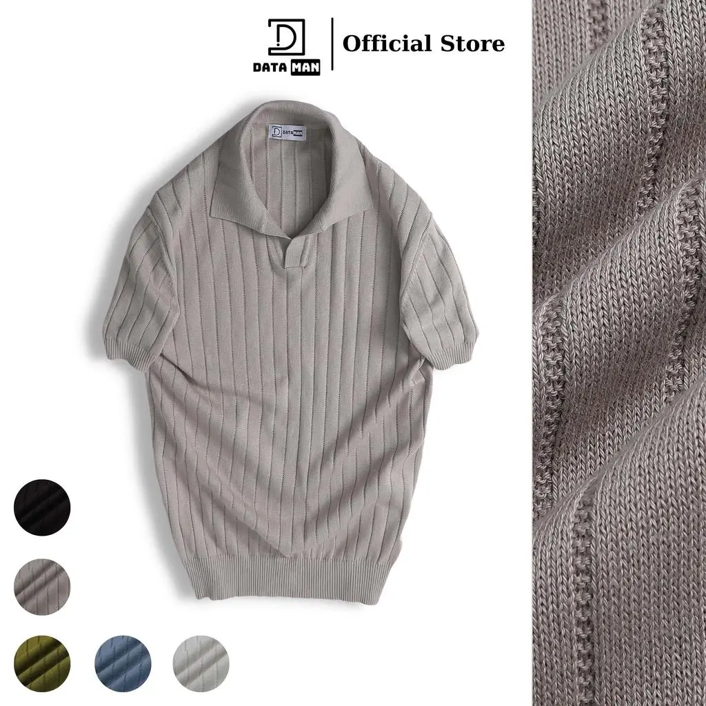 Áo POLO nam ngắn tay dệt kim DATAMAN, cổ chữ V, vải cotton chải kĩ mềm mịn, không bai xù - DT22-01