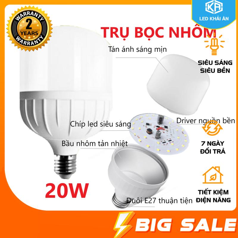Tặng đuôi đèn Bóng Đèn Led Bulb Trụ Nhựa Bọc Nhôm 20W Công suất cao tản nhiệt tốt. Bảo hành 24 tháng đổi mới