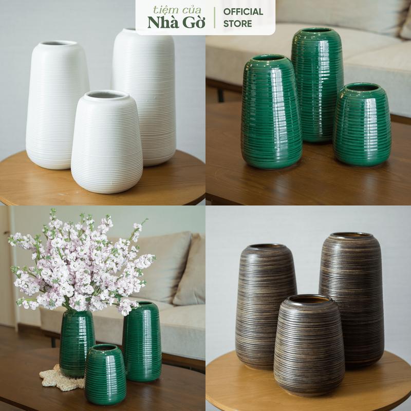 Bình Gốm Men Trơn Vân Ngang Nhà Gờ Men Gốm Lạnh Bát Tràng Cắm Hoa Bày Ban BH23 M10