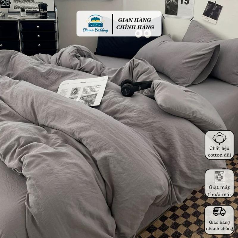 Bộ 4 món cotton đũi Hàn vỏ chăn (chưa kèm ruột, chưa trần bông) ga gối vỏ gối nằm ga giường màu pastel phong cách Hàn Quốc - Otama Bedding