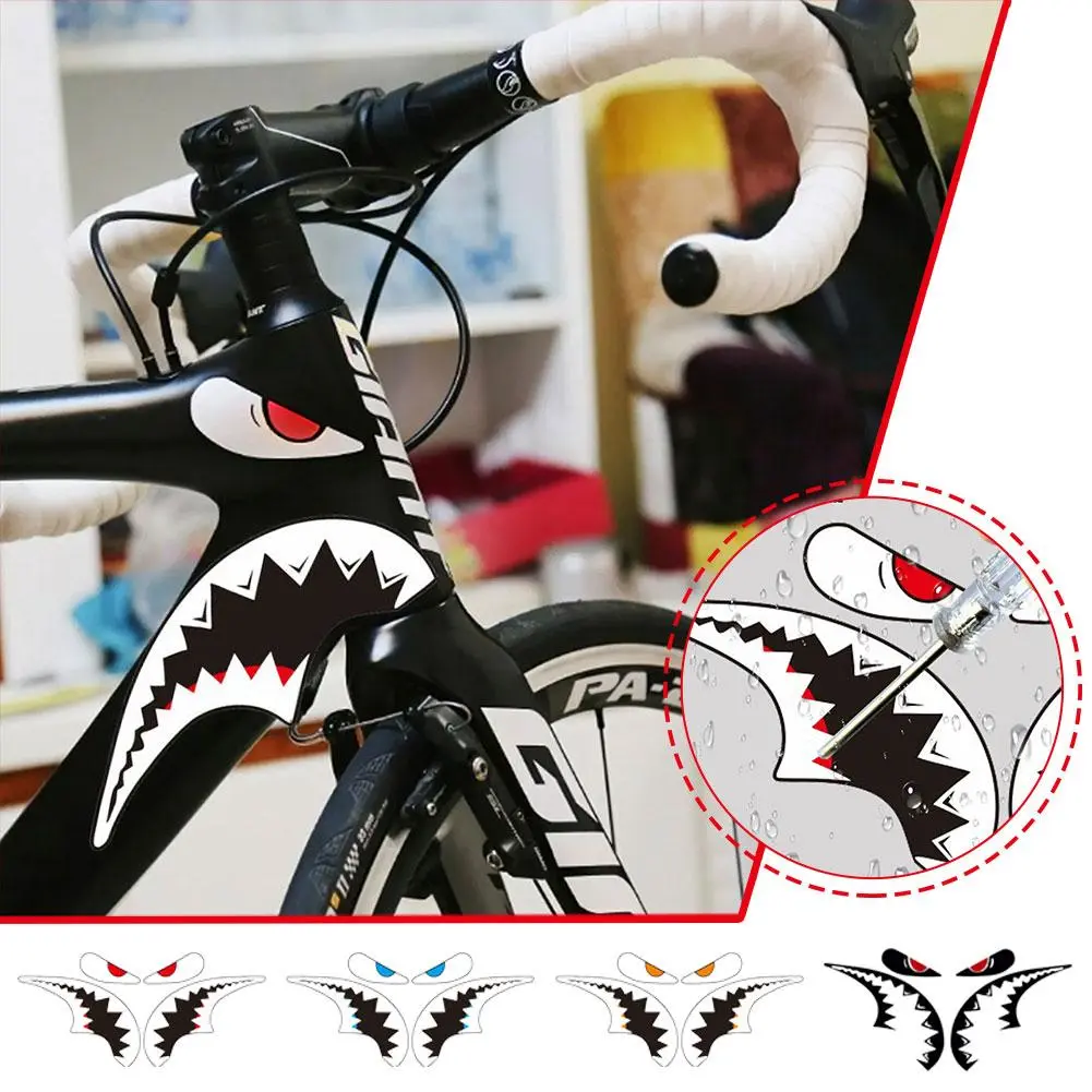 1PCS Shark Head Tube Sticker Bicycle Frame Decorative Sticker Waterproof Heat-resistant Decals Cycling Accessories