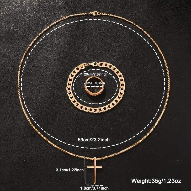 Natural Jewelry Fashion Casual Elegant Business Wristwatch + Versatile Cross Steel Band Necklace Bracelet Set Simple Fashion 3