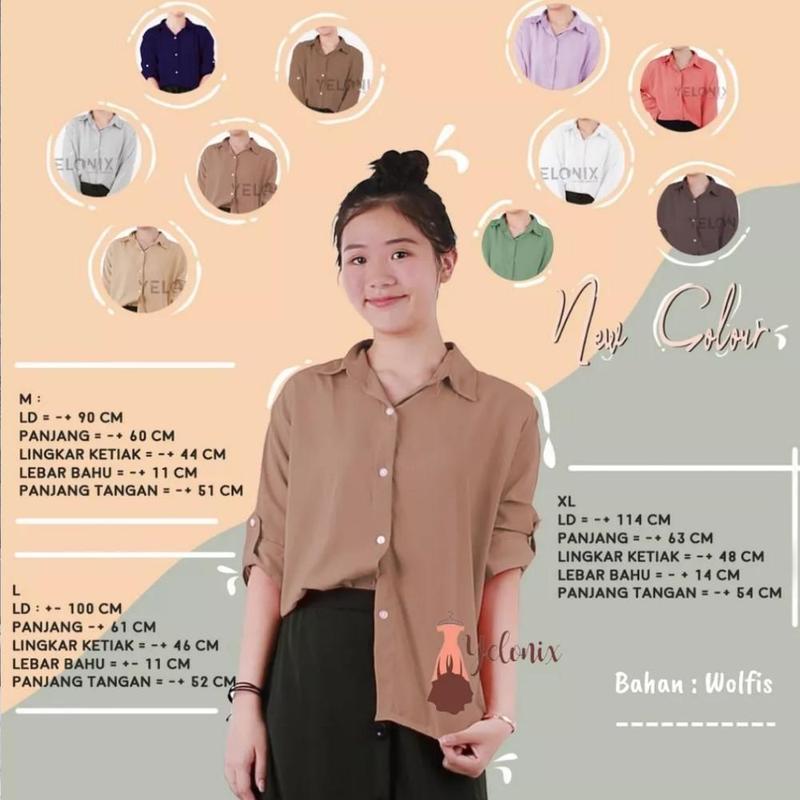 Product Introduction of Kemeja Wanita Polos Lengan Panjang Atasan Kancing Outfit Kasual Formal Bahan Mostcrepe Premium By AS Fashion 8