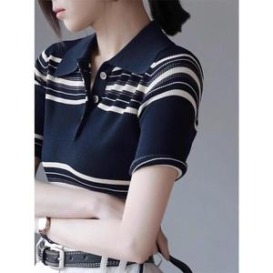 2025POLO Summer Elegant Color Block Striped Polo Short Sleeve Pullover Knitwear Fashion