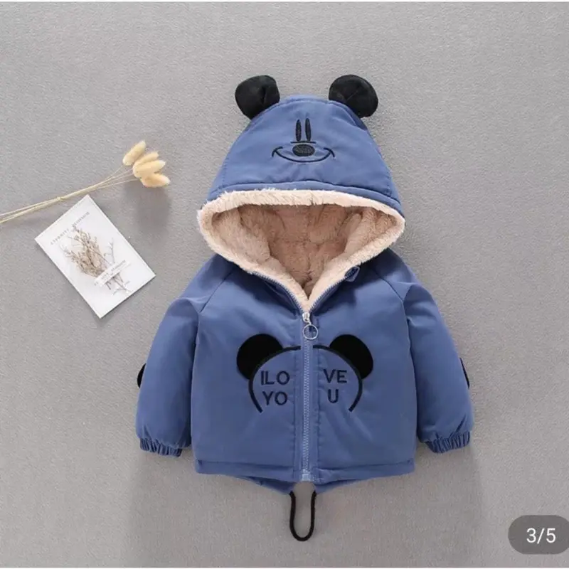 Áo khoác cho bé, áo phao gấu có mũ lót lông cho bé trai bé gái cao cấp ấm áp từ 7-23kg 2